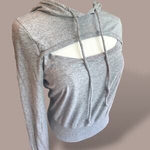 Heart & Hips Sneak Peak pullover cropped hoodie/ Gray/ Size L